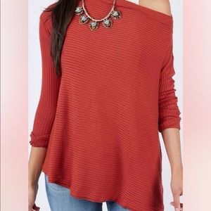 Free People love split back ribbed long sleeve pullover medium